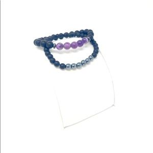 Set of 2 Purple Black Onyx Bead Bracelets